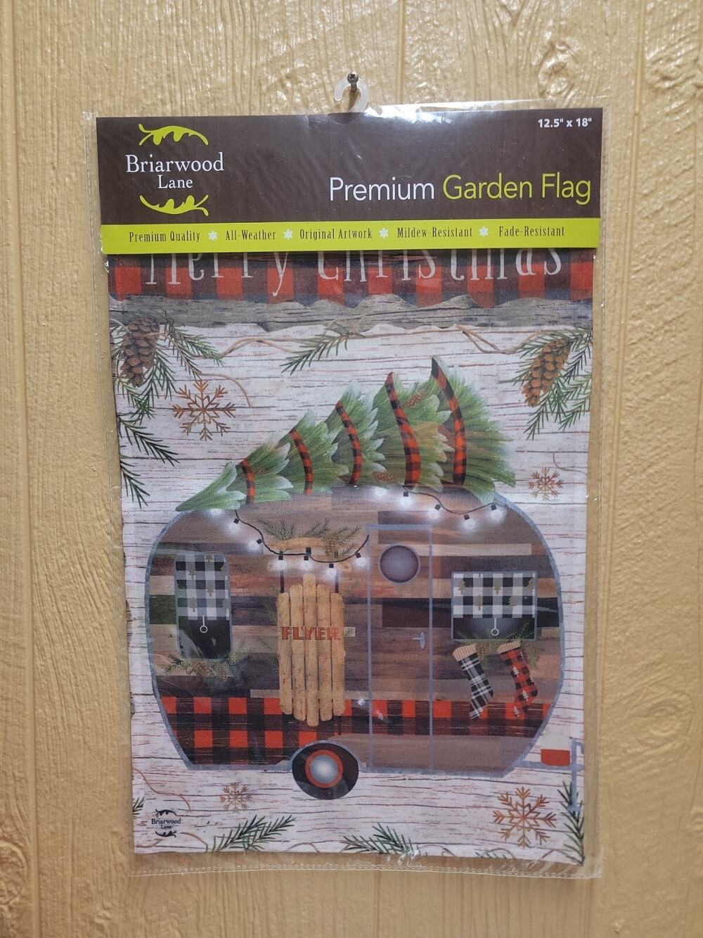 Briarwood Lane Merry Christmas Camper Primitive House Flag Fir Trees 12.5" x 18"